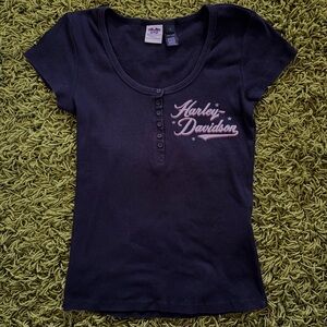 Harley-Davidson Black Henley Tee with Orange Logo